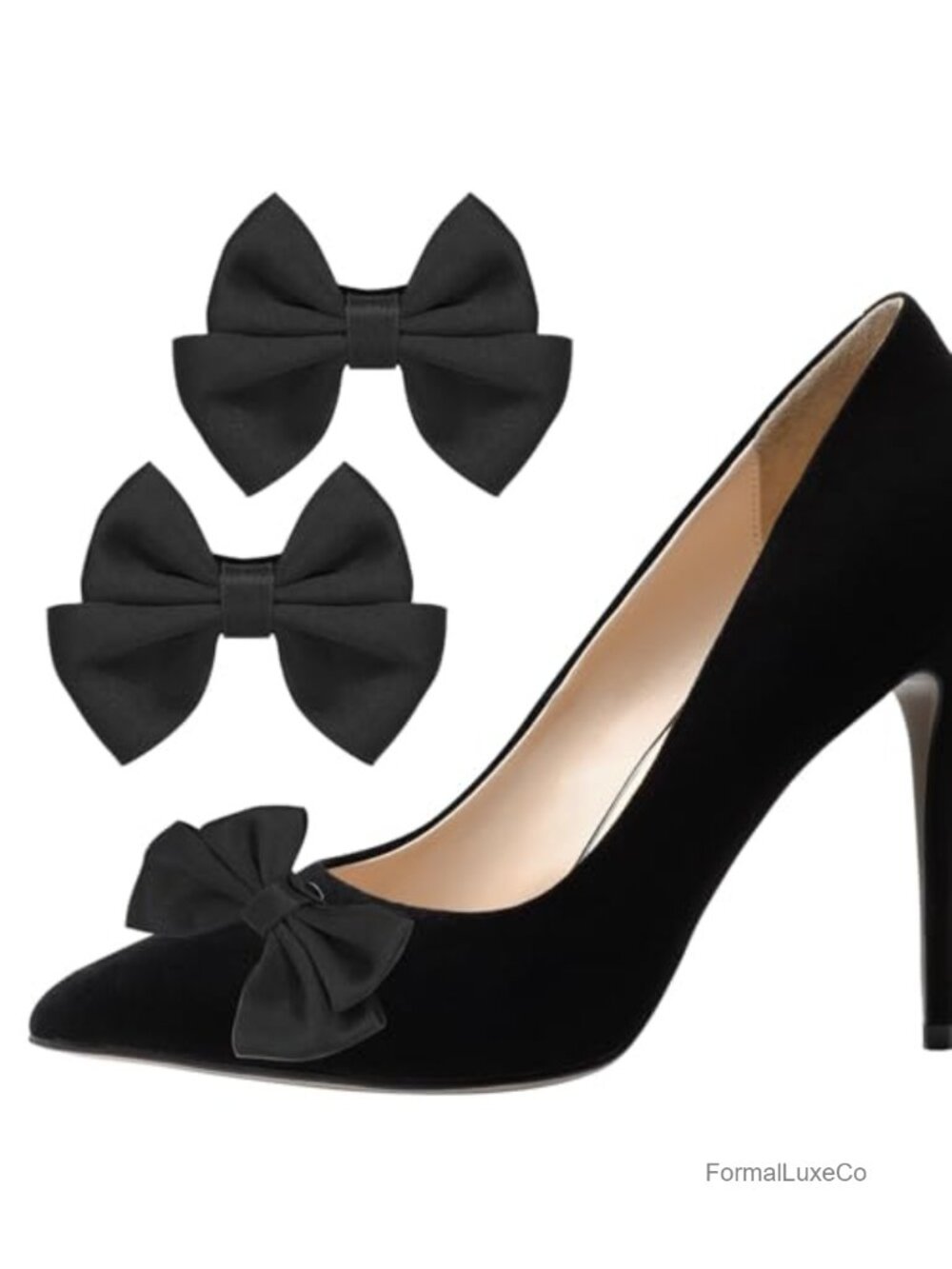 2Pcs Detachable Black Bow Shoe Clips for Women Dress Shoes, Decorative Shoe